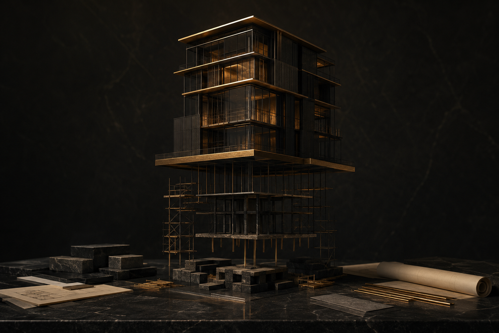 Growing structure above an unfinished business foundation